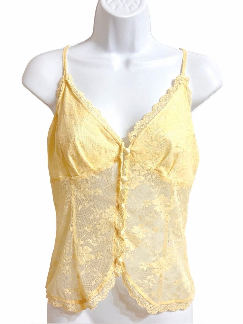 Princess Polly Juliana Sheer Floral Lace Babydoll Coquette Cami 6 Pale Yellow